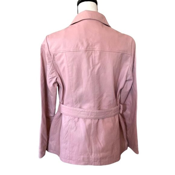 Genuine leather button up pink jacket with belt women size Small - Picture 5 of 13